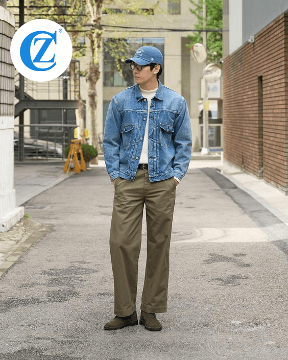 Phối Đồ Với Denim Jacket Nam với Khaki pant